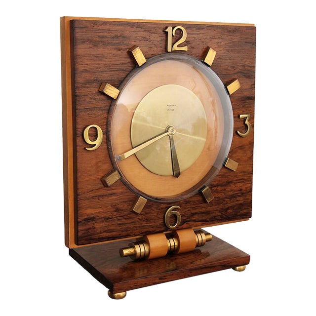 1940s Vintage French Bayard 8-Day Art Deco Mantel Clock Modernist Desk Clock For Sale