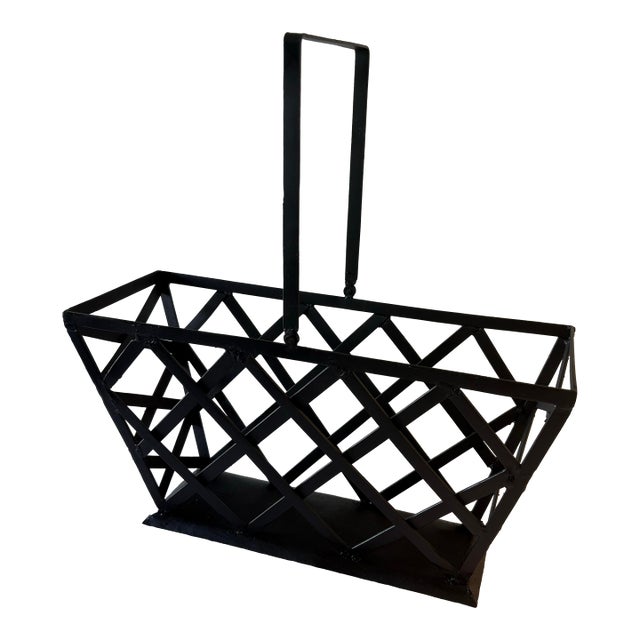 1970s Mid Century Modern Metal Magazine Rack / Log Holder For Sale
