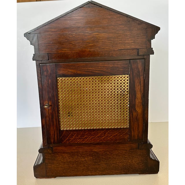 Antique Tiffany & Co. Architectural Oak Bracket Clock | English Case, German 5-Gong Movement | Circa 1900 For Sale - Image 13 of 18