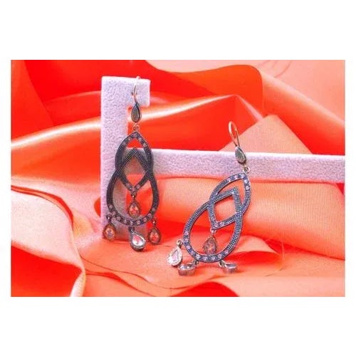 Silver and Gold Earrings with Four Pendants and Applied Zirconias, Set of 2 For Sale - Image 10 of 10