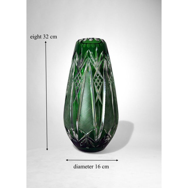 Bohemian Biedermeier Style Cut and Polished Green Crystal Vase For Sale - Image 18 of 18
