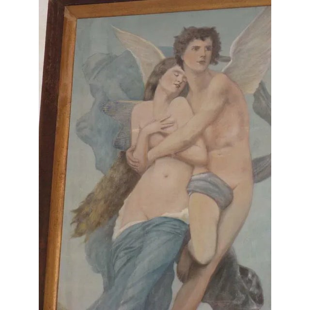 Exquisite antique oil painting depicting Cupid and Psyche ascending to the heavens, one of the greatest love stories in...