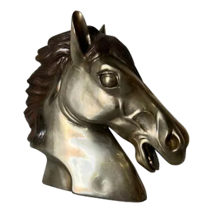 1970's Vintage Silver Bronze Horse Head Sculpture