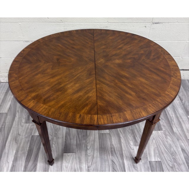 Traditional Vintage Drexel Passage Mahogany Sunburst Veneer Round Extension Dining Table For Sale - Image 3 of 12