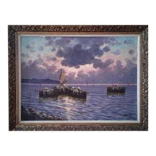 Early 20th Century Italian Impressionist Marine Seascape Oil Painting Signed Luigi De Luca For Sale