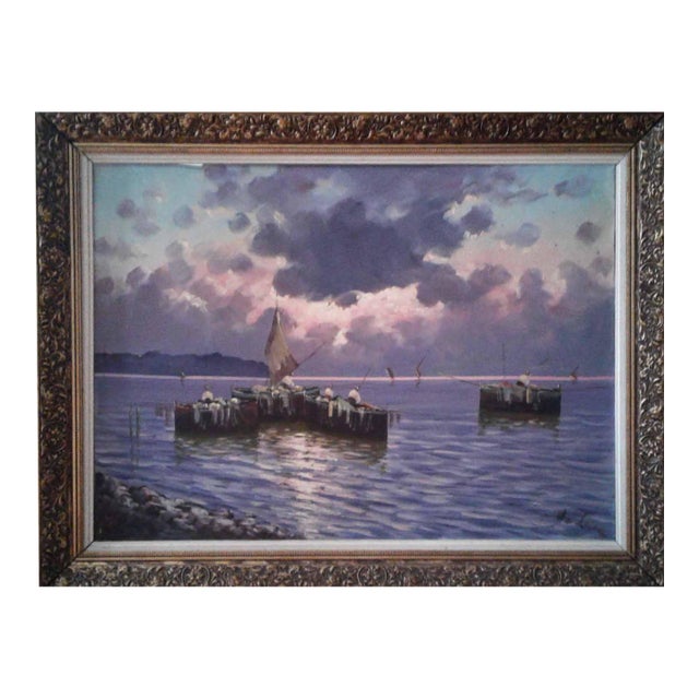 Early 20th Century Italian Impressionist Marine Seascape Oil Painting Signed Luigi De Luca For Sale