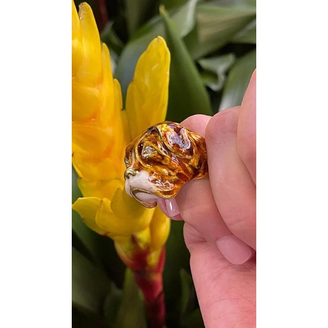 Metal Enamel Diamond 18k Yellow Gold 3d Dog Head Ring - Size 6 For Sale - Image 7 of 7