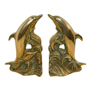 Vintage Rosenthal Netter Solid Brass Dolphin Bookends