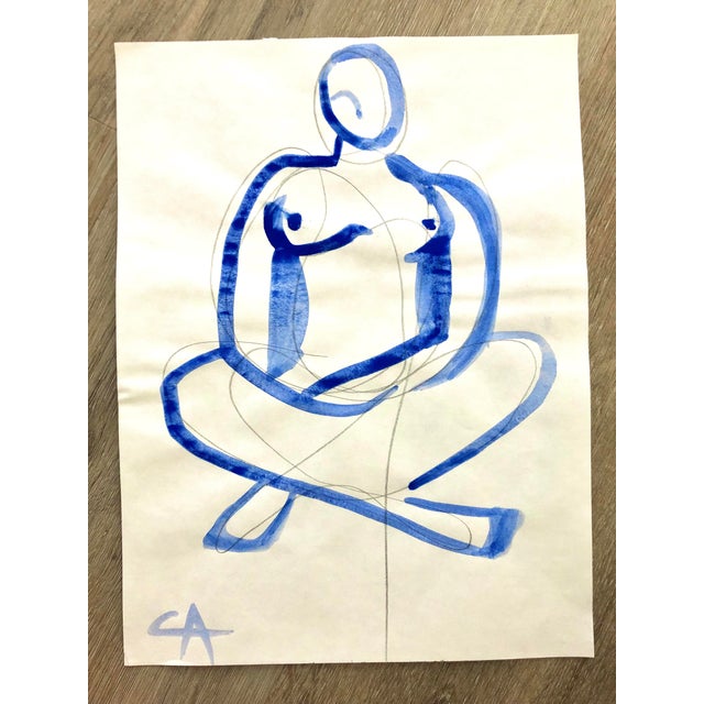 Contemporary “Cross Legged” Original Gouache and Graphite Drawing on Paper by CL Auker For Sale - Image 3 of 3