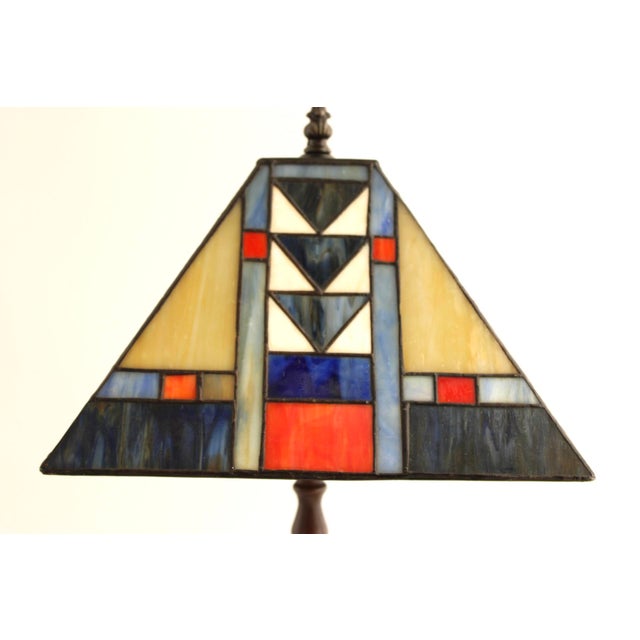 Rustic Remington Bronze "The Outlaw" Table Lamp W/ Stained Glass Shade in Mission Style For Sale - Image 3 of 13