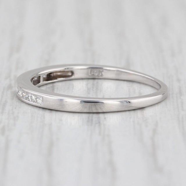 Modern 0.22ctw Princess Diamond Wedding Band 14k White Gold Size 8.5 Stackable For Sale - Image 3 of 8