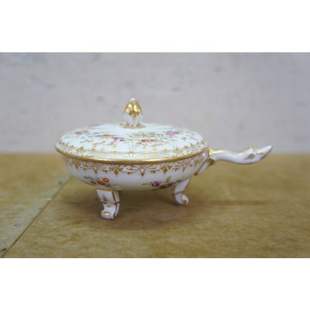 Antique Dresden Covered Footed Turtle Soup Bowl Compote 5" For Sale - Image 6 of 17