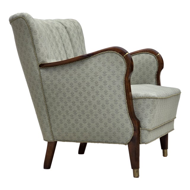 Danish Armchair in Light Blue Furniture Fabric and Beech Wood, 1960s For Sale
