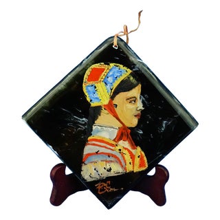 20th Century, Ceramic Tile, Woman in Sardinian Costume, by c.i.s.a. Sassuolo, Style E. Altara., 1950s For Sale