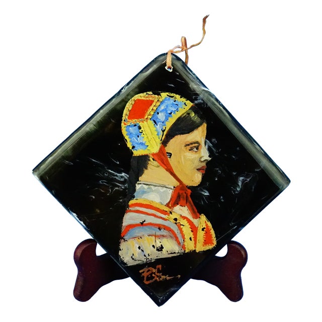 20th Century, Ceramic Tile, Woman in Sardinian Costume, by c.i.s.a. Sassuolo, Style E. Altara., 1950s For Sale