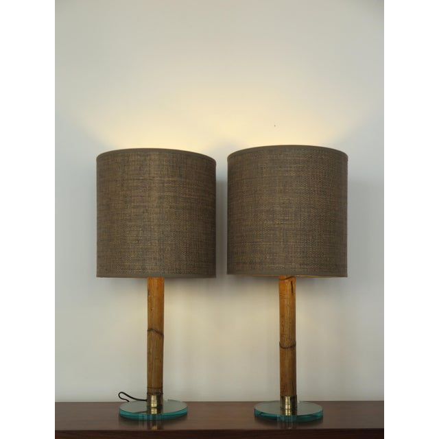 Bamboo and Glass Lampshades, Italy, 1980s, Set of 2, in Very Good conditions. Designed 1980 to 1989 European Plug (up to...