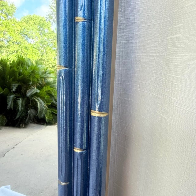 Vintage Faux Bamboo Wall Mirror in Metallic Blue With Gilt Accents – Newly Paintd For Sale In Mobile - Image 6 of 12