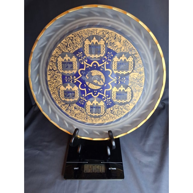 Vintage A. Barton Creation 24k Gold & Cobalt Blue Glass Seder Plate - 13.25" For Sale - Image 16 of 16