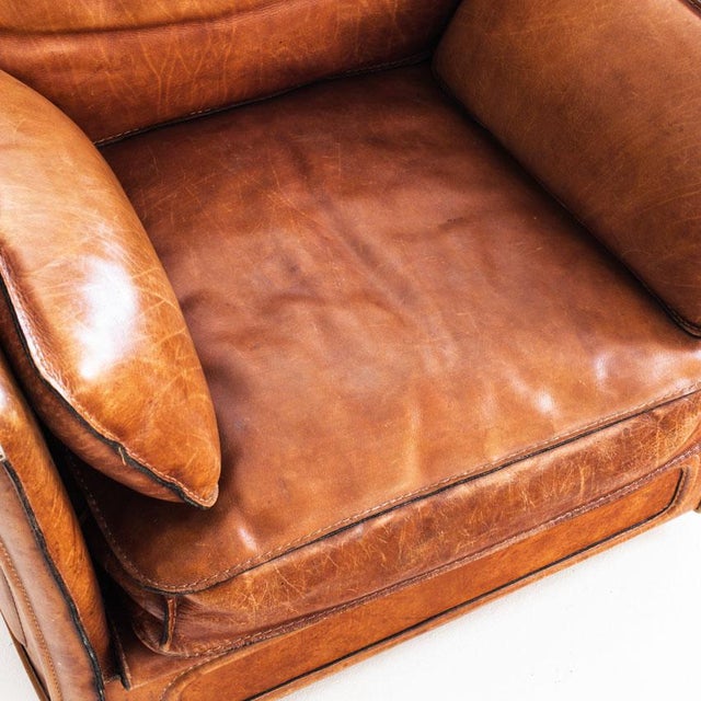 Vintage Camel Buffalo Leather Club Chair from Roche Bobois, France, 1980s For Sale - Image 10 of 18