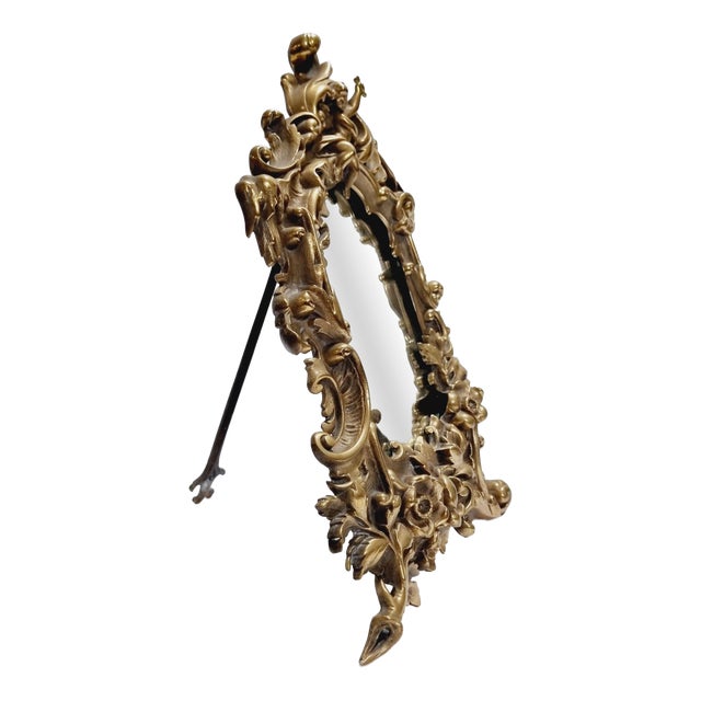 Antique Baroque Brass Table Mirror, 1890s For Sale