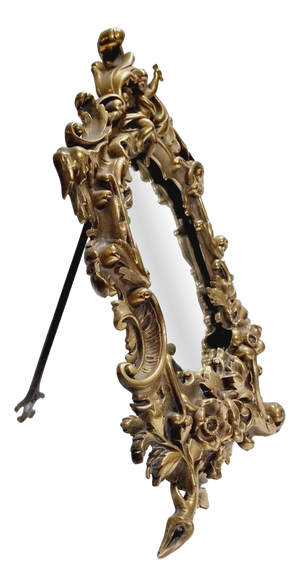 Antique Baroque Brass Table Mirror, 1890s
