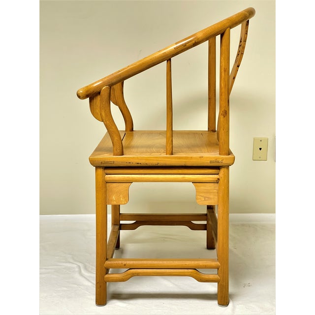 Chinese Antique Chinese Elmwood Horseshoe-Back Armchair For Sale - Image 3 of 13