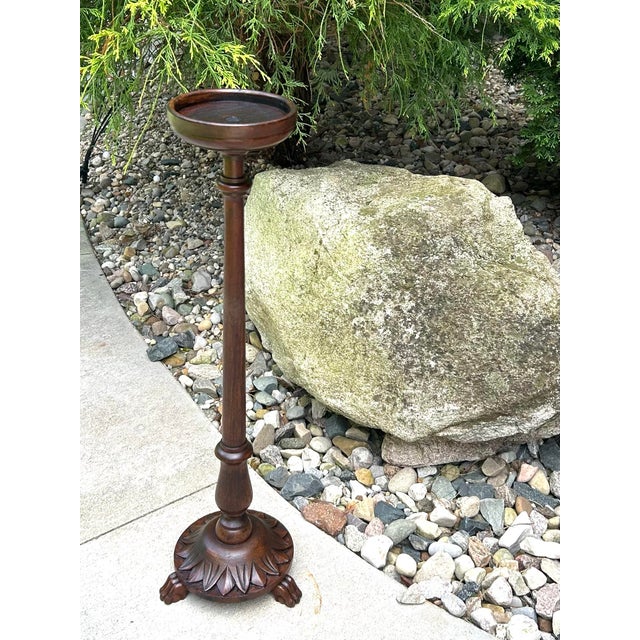 Wood Antique, Turned Mahogany Display/Plant/Candle Stand, W/Carved Leaf Base and Clawed Feet, Circa 1890s For Sale - Image 7 of 12