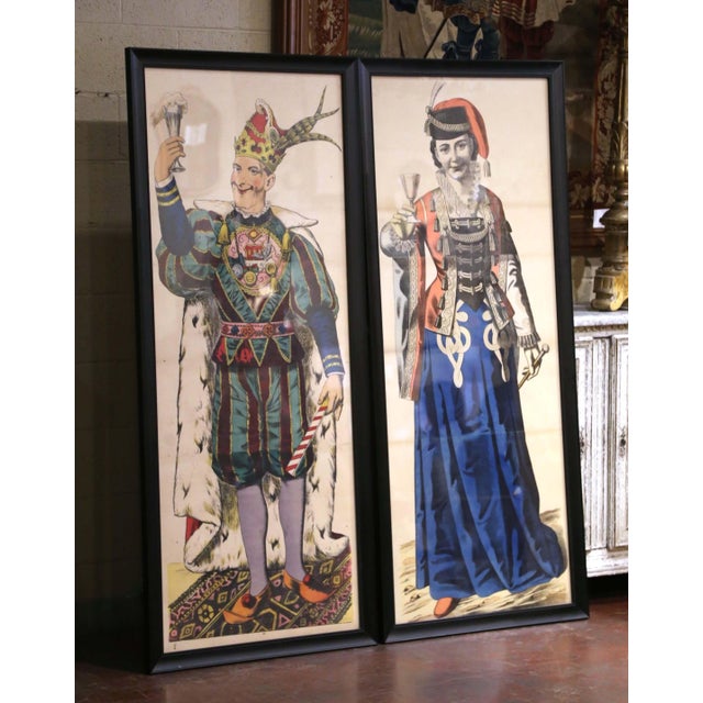 This striking pair of antique chromolithographs presents two exuberant full-length figures dressed in elaborate ceremonial...