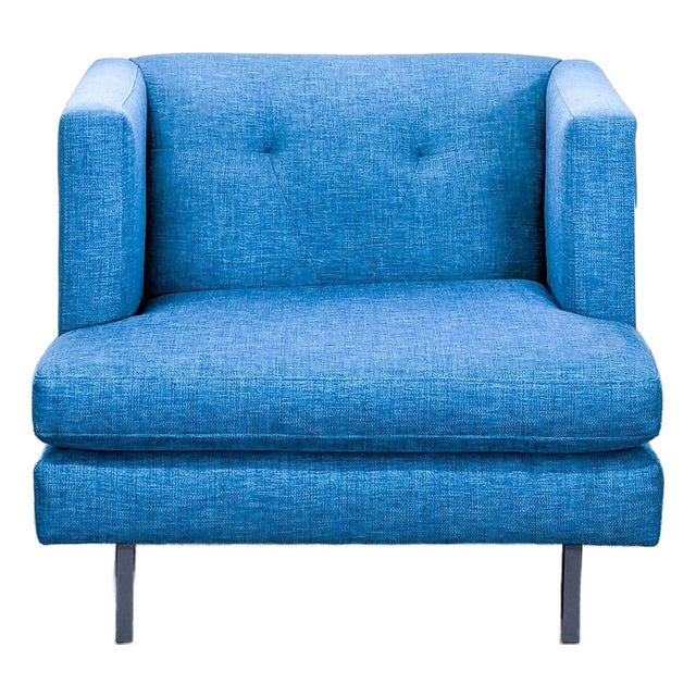 Cb2 Avec Blue Modern Lounge Chair With Metal Legs For Sale