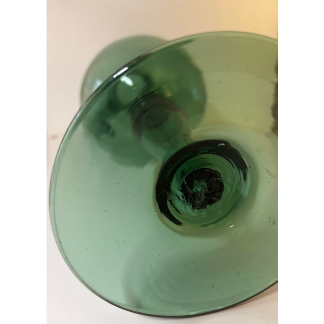 Bottle Green Rare 1930s–1940s Empoli Verde Italian Hand-Blown Glass Pedestal Ewer For Sale - Image 8 of 12