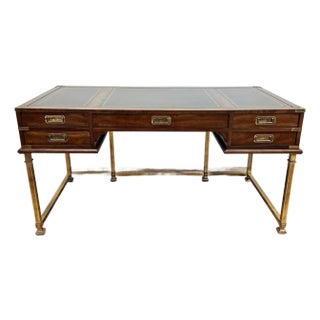 Vintage Sligh Leather Top Campaign Writing Desk For Sale