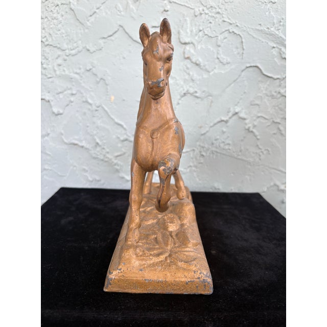 Vintage Cast Metal Horse Sculpture With Original Gilt Finish For Sale - Image 4 of 8