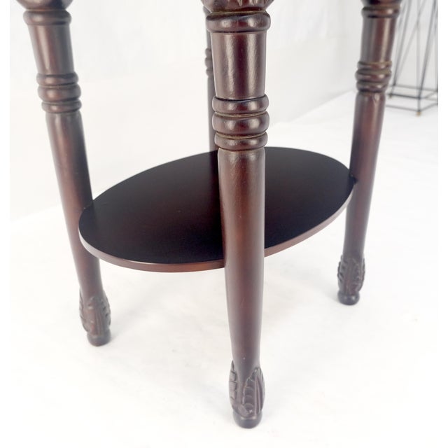 Fine Carved Solid Mahogany Marble Oval Marble Top Stand Pedestal Lamp Table MINT For Sale - Image 11 of 11