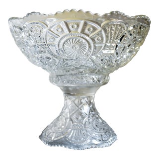 1900s Imperial Glass Broken Arches Pressed Glass Punch Bowl on Stand For Sale