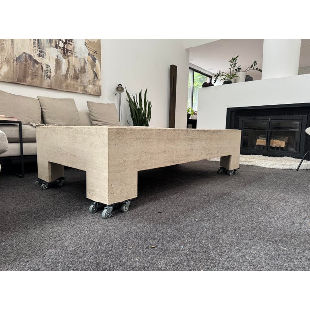 Vintage Travertine Coffee Table 66" x 36" x 16"H Casters are for moving, not part of the table.