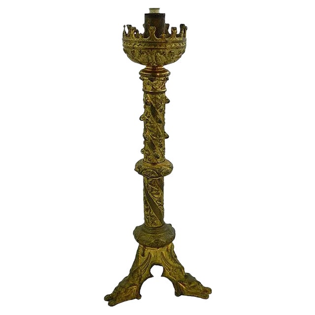 Antique Church Candlestick Table Lamp For Sale
