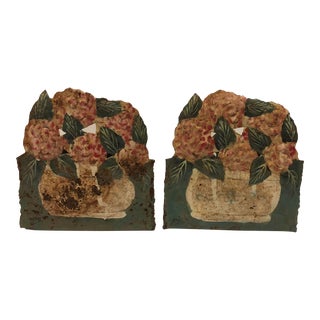 Folk Art Tole Flower Planters - Set of 2 For Sale