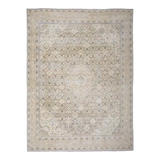 1970s Vintage Persian Handknotted Wool Beige Oversize Area Rug For Sale