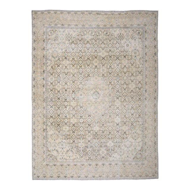 1970s Vintage Persian Handknotted Wool Beige Oversize Area Rug For Sale