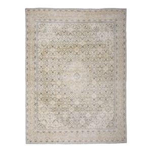 1970s Vintage Persian Handknotted Wool Beige Oversize Area Rug