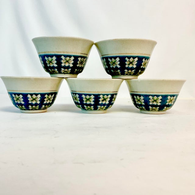 Vintage Chinoiserie Boho Chic Ceramic Pottery Sauce Cups - Set of 5. For Sale - Image 10 of 12