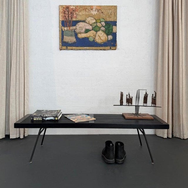 Mid-Century Modern Mid-Century Modern Black Lacquered Slat Bench Coffee Table For Sale - Image 3 of 8