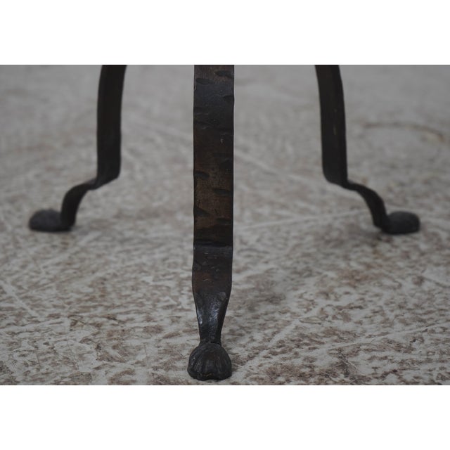 Metal 1930s Colonial Wrought Iron Tripod Adjustable Floor Lamp W. Tole Shade For Sale - Image 7 of 9