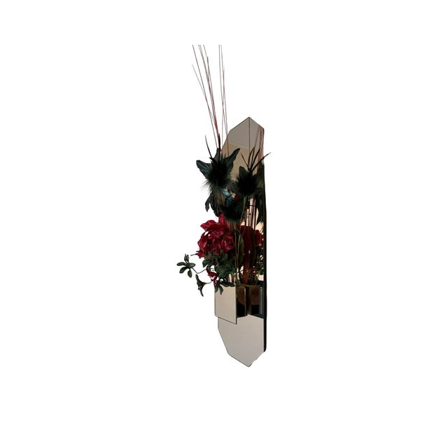 Silver Vintage Rare Postmodern 80s Faux Flower Arrangement Wall Mirror 1980s Modern Planter Vase For Sale - Image 8 of 8