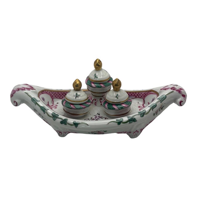 French Bloch Porcelaine De Paris Gondola Porcelain Triple Ink Well For Sale