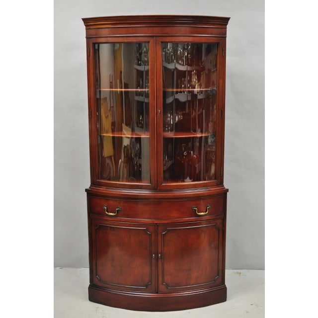 Vintage Morganton Duncan Phyfe Mahogany Bow Front Corner China Cabinet Curio For Sale - Image 17 of 17