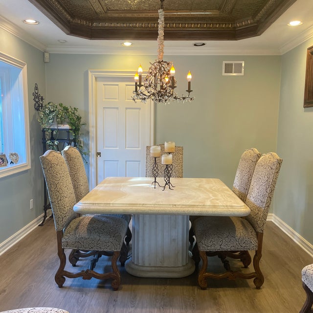 Contemporary Authentic Kreiss Collection Solid Travertine Square Dining Table For Sale - Image 3 of 12