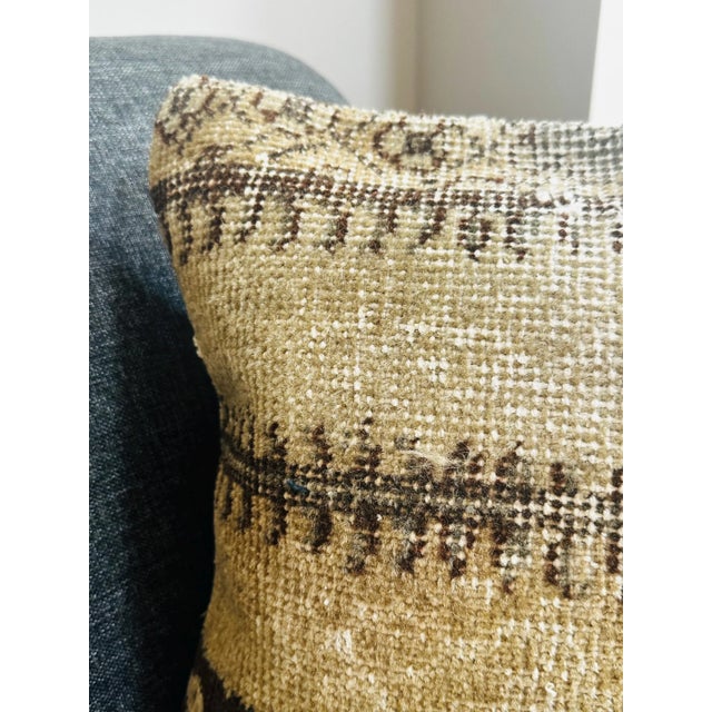 Vintage Turkish Isparta Rug Pillow Cover 16x16 – Geometric Wool Cushion Earthy Tones For Sale - Image 9 of 12