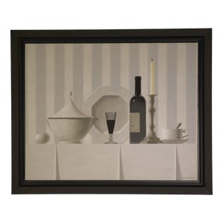 Nicolas Watine, the Glass of Wine, 1980s, Paint & Canvas, Framed For Sale