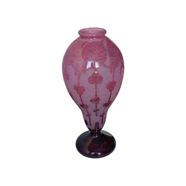 Le Verre Français, baluster vase, "Garances" model, in acid-etched multi-layered glass decorated with stylized floral...